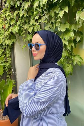 Instant Hijab Scarf for Women – Soft, No-Iron, No-Pins, Ready-to-Wear Hijab – Stretchy & Lightweight Polyester Fabric - color: C7 Navy Blue