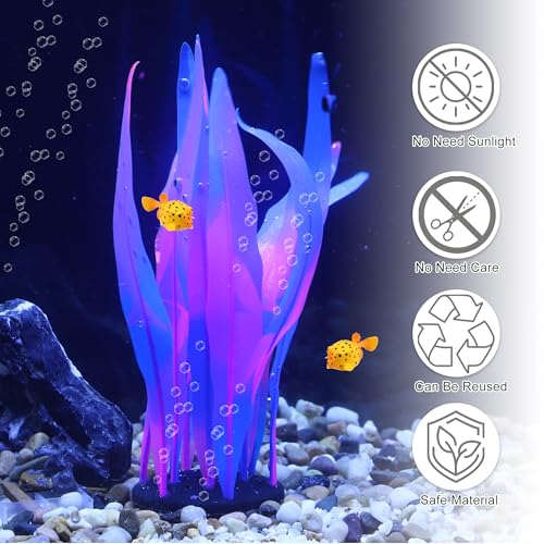 Aquarium Glowing Kelp Plant, Soft Silicone Glowing Decorations Blue 2pcs - color: Blue