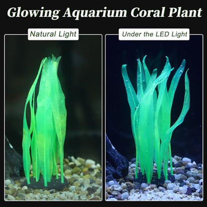 Aquarium Glowing Kelp Plant, Soft Silicone Glowing Decorations Green 2pcs - color: Green