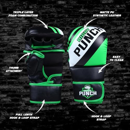 Hybrid MMA Sparring Gloves for Grappling, Kickboxing, and Open Palm Martial Arts - color: Green, size: 3X-Large