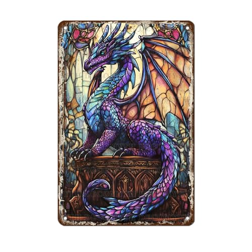 Dragon Decor Dragon Wall Art Gothic Fantasy Tin Sign 8x12 Inch - color: Dragon7, size: 20X30cm(12*8in)