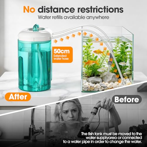 2000mah Rechargeable Aquarium Gravel Cleaner, Portable 3L Fully Automatic Fish Tank Cleaning Tools Synchronized Water Change Gravel Vacuum for Aquarium Water Filter