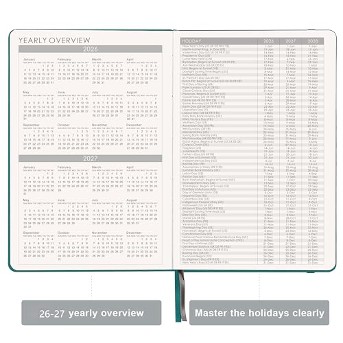Artfan 2026-2027 Planner - 2026-2027 Planner Weekly and Monthly, Jul. 2026 - Jun. 2027, 26-27 Leather Planners, 5.75" x 8.25" - Green - color: Bluish Green