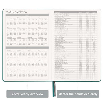Artfan 2026-2027 Planner - 2026-2027 Planner Weekly and Monthly, Jul. 2026 - Jun. 2027, 26-27 Leather Planners, 5.75" x 8.25" - Green - color: Bluish Green