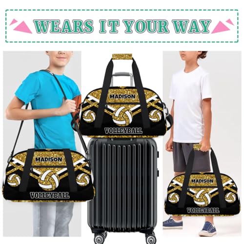 Custom Volleyball Bag for Sports Duffel Bag, Personalized Gym Bag Customize Travel Duffle Bag with Name, Gold Sequins with Black - color: Gold