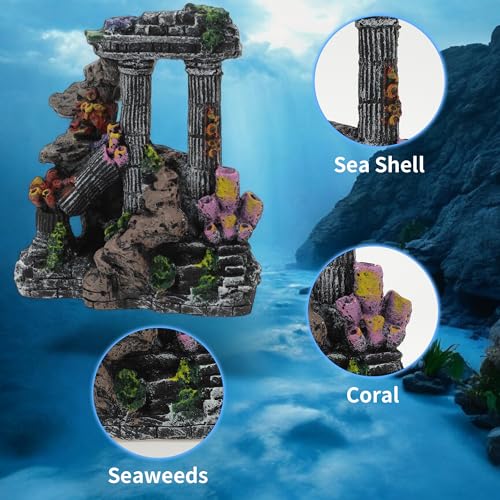 Fish Tank Decorations, Roman Column Decoration, Aquarium Decorations, Enhances Underwater Aesthetic for Fish, Black Gray