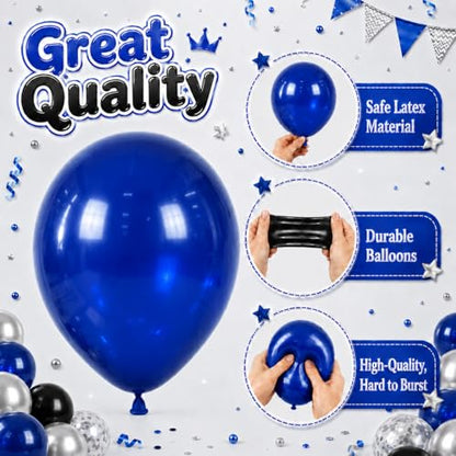Blue and Black Balloons with Silver Star Foil Balloons for Birthday Party - color: Blue and Sliver, size: 30PC