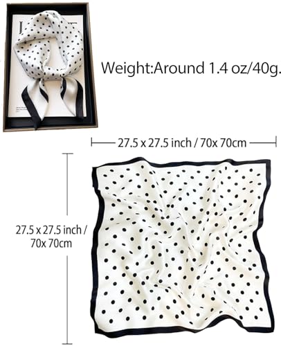 Dailyacc Hair Bandanas Scarf For Women Lightweight Fashion Neck Silk Satin Head Scarves For Sleeping Handbags Scarf - color: 9-white Spot/27.5*27.5in