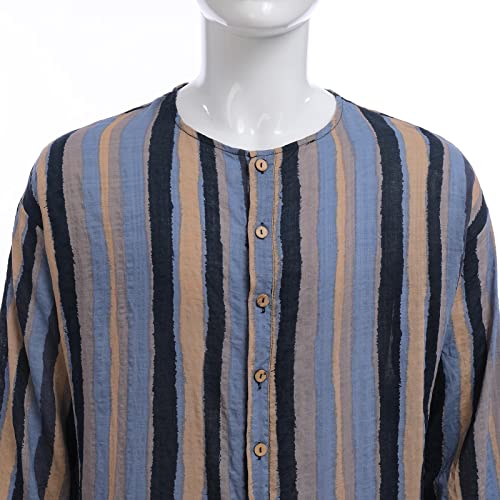 IDOPIP Men's Muslim Thobe Long Sleeve Striped Robe Gown Arab Islamic Kaftan Abayas Dress Middle East Dubai Ramadan Clothing - color: Blue, size: XX-Large