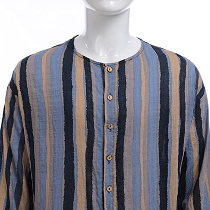 IDOPIP Men's Muslim Thobe Long Sleeve Striped Robe Gown Arab Islamic Kaftan Abayas Dress Middle East Dubai Ramadan Clothing - color: Blue, size: XX-Large