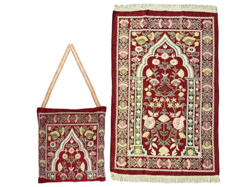 Muslim Prayer Mat, Islamic Prayer Rug with Elegant Design Bag, Portable Foldable Prayer Rug, Ramadan Prayer Mat for Home, Travel, Church, School, Camping (Red, 43.3" x 27.5") - color: Red