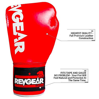 Revgear F1 Competitor Pro Lace Boxing Glove | Premium Leather | Lace-up - color: Red, size: 10 OZ