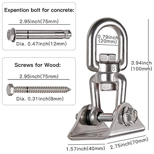 Heavy Duty 360° Swivel Swing Hanger, Stainless Steel Hammock Hook for Ceiling Wooden Porch Swing Hanging kit Playground Gym Rope Boxing Bag Hammock Chair Yoga Mount 1000 lb Capacity - style: 1 Pack-360° Swivel Hook