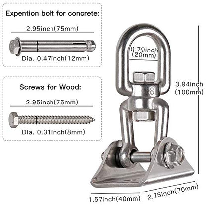 Heavy Duty 360° Swivel Swing Hanger, Stainless Steel Hammock Hook for Ceiling Wooden Porch Swing Hanging kit Playground Gym Rope Boxing Bag Hammock Chair Yoga Mount 1000 lb Capacity - style: 1 Pack-360° Swivel Hook