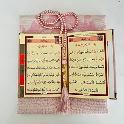 Muslim Prayer Rug, Yaseen Surah Pocket-Size Book & Prayer Beads Set, Perfect Islamic Gift I Mawlid Gift I Suitable for Men, Women I Soft Prayer Rug | Islamic Ramadan Eid Gifts, (Pink, 1 Sets) - color: Pink, size: 1 Sets