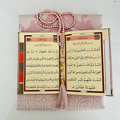 Muslim Prayer Rug, Yaseen Surah Pocket-Size Book & Prayer Beads Set, Perfect Islamic Gift I Mawlid Gift I Suitable for Men, Women I Soft Prayer Rug | Islamic Ramadan Eid Gifts, (Pink, 8 Sets) - color: Pink, size: 8 Sets