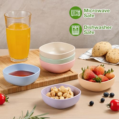 Hlukana 6 Pack Wheat Straw Soy Sauce Dishes, 4.5 OZ Small Dessert Bowls, Unbreakable Dipping Bowl, Pinch Bowls Set, Dipping Sauce Cups, Mini Prep Bowls, Dip Bowls for Side Dish, Ketchup, Soy, BBQ