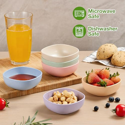 Hlukana 6 Pack Wheat Straw Soy Sauce Dishes, 4.5 OZ Small Dessert Bowls, Unbreakable Dipping Bowl, Pinch Bowls Set, Dipping Sauce Cups, Mini Prep Bowls, Dip Bowls for Side Dish, Ketchup, Soy, BBQ