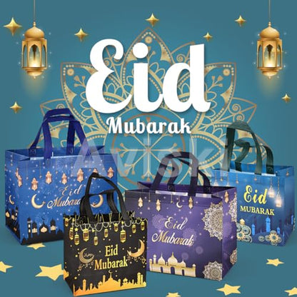 Aviski 4PCS Eid Mubarak Reusable Gift Bags, Treat Bags with Handles, Eid Mubarak Party Bags, Multifunctional Non-Woven Eid Bags for Gifts Wrapping, Party Supplies