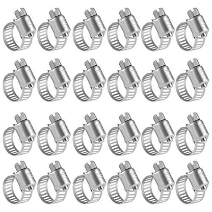 Winlong 1/2'' Stainless Steel Hose Clamps - 24PK Size 4 Small Worm Gear Drive Hose Clamps Clamping Range 1/4 Inch to 5/8 Inch (6mm-16mm) for Automotive Plumbing, 1/4'' Clamps, 1/2'' Clamps - size: Mini#4 (1/4" ~ 5/8") 24PK