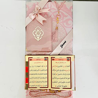 Muslim Prayer Rug, Yaseen Surah Pocket-Size Book & Prayer Beads Set, Perfect Islamic Gift I Mawlid Gift I Suitable for Men, Women I Soft Prayer Rug | Islamic Ramadan Eid Gifts, (Pink, 8 Sets) - color: Pink, size: 8 Sets