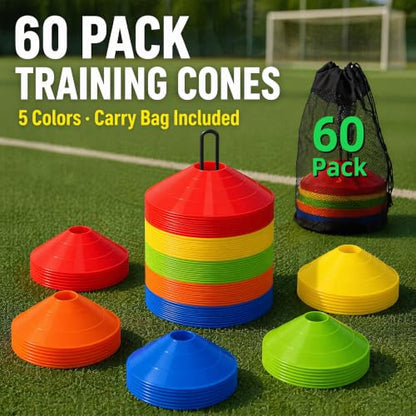 60/120 Pack Agile Soccer Cones with Portable Bags & Brackets,Sports Cones,cones for sports training，soccer cones for training，soccer training equipment，Agile Soccer Cones Used for Football Training - size: A-60 Pack Soccer Cones