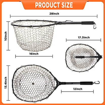 PLUSINNO Fly Fishing Net, Bass Trout Landing Net, Folding Fishing Nets Fresh Water, Safe Fish Catching or Releasing - color: 16 x 13 Hoop Size (28Extend Length)