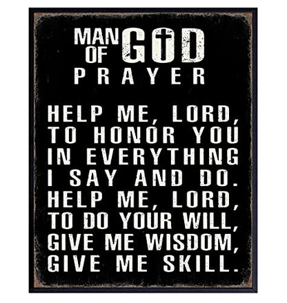 Religious Wall Art & Decor for Men - Christian Catholic Gifts for Men, Husband, Him - Inspirational Spiritual Motivational Poster Picture Print Sign - Man of God Prayer - Office, Man Cave, Church - size: 8"L x 10"W, style: Unframed