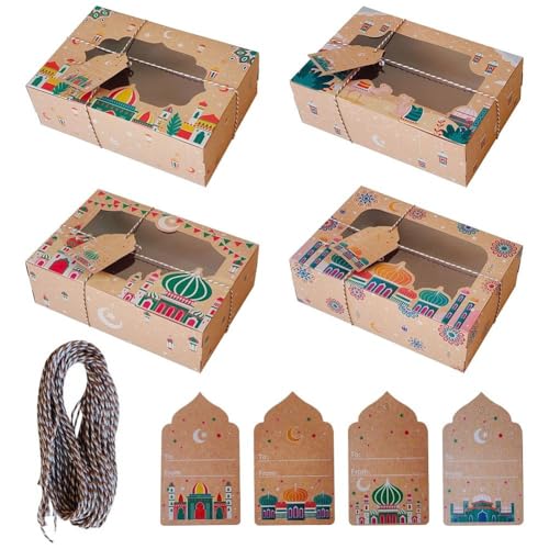 Fjlitx Ramadan Eid Mubarak Favor Boxes 20pcs Eid Mubarak Box Party Favors Candy Ramadan Box with Label Cards and String