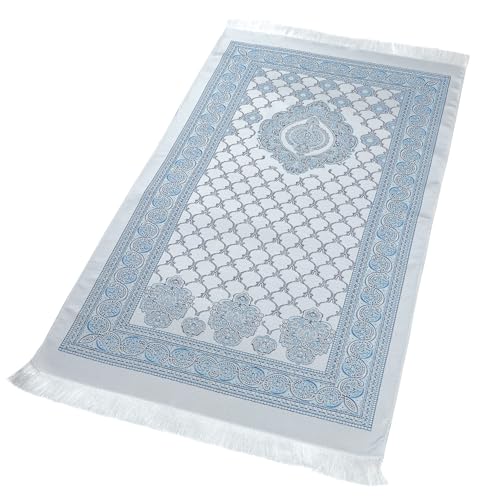 Muslim Prayer Mat | Janamaz | Sajadah | Soft Islamic Prayer Rug | Prayer Carpet Mat for Ramadan, Eid, Hajj, Travel | Islamic Gifts, Blue - color: Blue