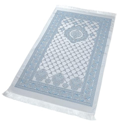 Muslim Prayer Mat | Janamaz | Sajadah | Soft Islamic Prayer Rug | Prayer Carpet Mat for Ramadan, Eid, Hajj, Travel | Islamic Gifts, Blue - color: Blue