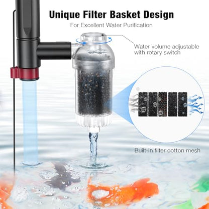 AKKEE Aquarium Vacuum Gravel Cleaner, 36W Electric Fish Tank Cleaner Vacuum, 8 in 1 Multifunctional Aquarium Cleaner for Automatic Water Change, Wash Sand, Water Circulation and Timed Off - color: Red