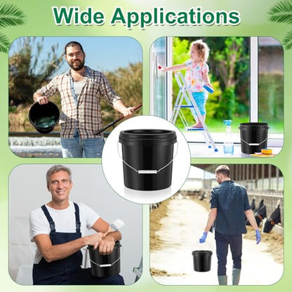 Tioncy 10 Pcs 2 Gallon Plastic Buckets with Lids and Handles,Black | Storage Pails for Paint, Cleaning, Organizing, Durable Containers, Metal Handles, Plastic Material - color: Black