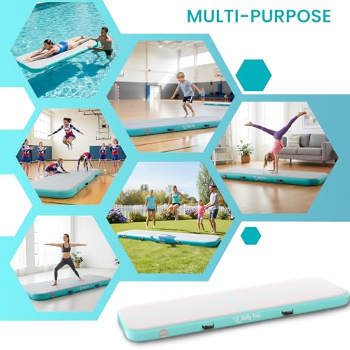 Inflatable Gymnastics Mat 6.6ft/10ft Air Tumble Track Training Mat 4/8 inches Thick Tumbling mat with Electric Pump for Home Use/Tumble/Gym/Training/Cheerleading/Water/Yoga - color: Mint Green, size: 6.56ft*3.9ft*4in