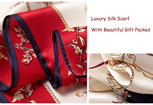 ANDANTINO 100% Silk Long Scarf-Women Large Oblong Shawls with Gift Packed - color: 1-red&navy-carriage