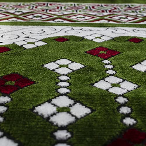 Modefa Turkish Islamic Prayer Rug - Multi Person Janamaz Sajada for Family or Large Gathering & Group Praying Carpet - Wide Plush Velvet Praying Mat (Green Arch - 4 Person)
