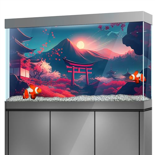 Aquarium Background Stickers - Japan Torii Fuji Sakura Self-Adhesive Fish Tank Reptile Terrarium Decor Poster (45 x 30 cm / (17.7 x 11.8 inches)) - size: 45 x 30 cm / (17.7 x 11.8 inches)