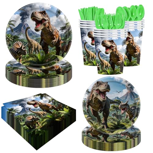 140PCS Dinosaur Party Birthday Supplies, Heavy Duty Oil-Proof Waterproof Paperware for Kids Dinosaur Theme Party, Disposable Dinosaur Tableware Set for 20 Guests Birthday Party - size: Dinosaur - 140pcs