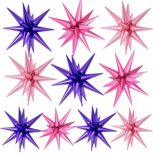 Pink Purple Star Foil Balloons 10 Pcs 22Inch Large Hot Pink Purple Spike - color: Pink Purple