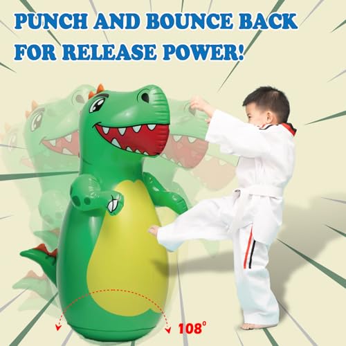 Inflatable Dino Punching Bag for Kids- Durable Bop Bag Toy for Kid with Instant Bounce Back, Dinosaur Toys for Kids 3-5, 5-7, Great for Boys and Girls (47” Tall)
