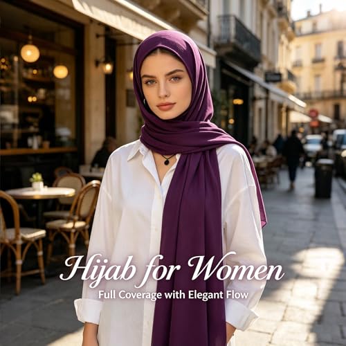 Jersey Hijab Scarf for Women,Lightweight Muslim Turban Head Scarf Modal Feel Hijab Coverings for Prayer with Clip - color: Purple