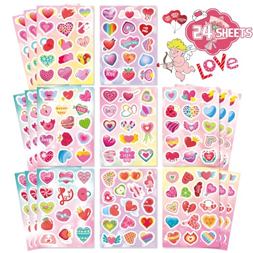 Valentines Stickers 24 Sheets Colorful Love Heart Stickers for Kids - style: Valentine