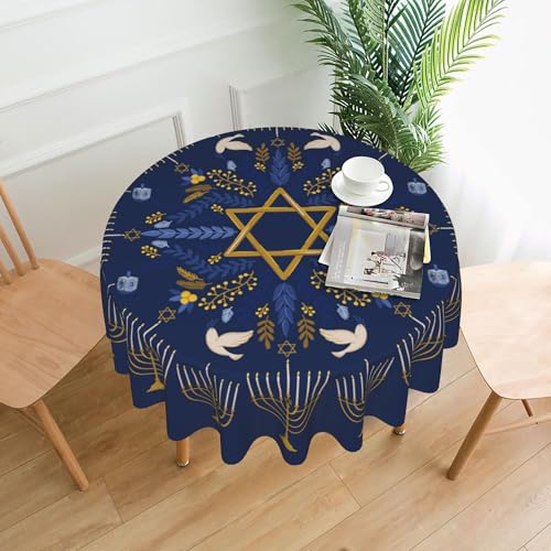 juniissl Hanukkah Tablecloth Washable Round Table Cover for Kitchen Dining Decoration 60 Inch - color: Hanukkah