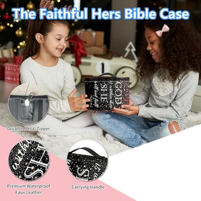 Bible Cover Case for Women, PU Leather Large Bible Cases with Zipper Fits Books Up to 12" x 9" x 2.76”, Bible Carrying Bag for Men, Christian Quote - color: Christian Quote