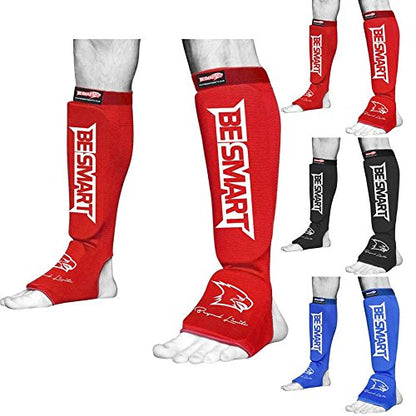 BS Shin Instep Pads MMA Leg Foot Guards Muay Thai Kick Boxing Guard Protector - color: Red, size: X-Large