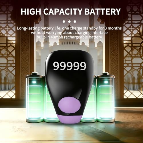 Smart Tasbih Zikr Ring,Adjustable Counter, 3 Sizes (18,20,22mm) Muslim Digital Azan Alarm Clock,APP Support Digital Counter Prayer Reminder Rings, Waterproof 5 Digit Finger Counter zikr Ring(Purple) - color: Purple