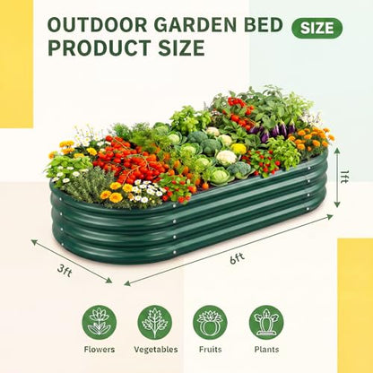 Land Guard 2 Pcs 6ft Metal Raised Garden Bed, 6 x 3 x 1 Galvanized Planter Raised Beds for Vegetables, Green - color: 3-green, size: 6×3×1ft(2pcs）