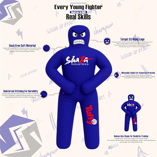 Shaza Toffy Youth Wrestling Dummy, Unfilled Canvas Training Partner, Kids Combat Practice Equipment - color: Blue