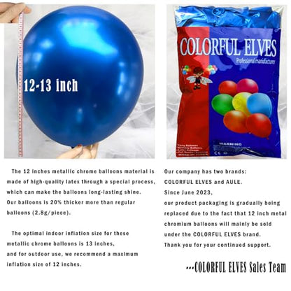 12 Inch 100 Pcs Latex Metallic Chrome Balloons Helium Shiny Thicken Balloons Party Decoration (Blue) - color: Blue