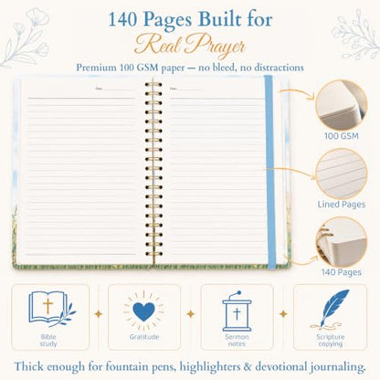 Hardcover Blank Christian Notebook – 140 Pages – Eccles. 3:11 | Lined Pages with Bible Verse Cover – Inspirational Writing Spiral Notebook for Bible Study and Prayer, Ecclesiastes 3:11 - color: Light Blue